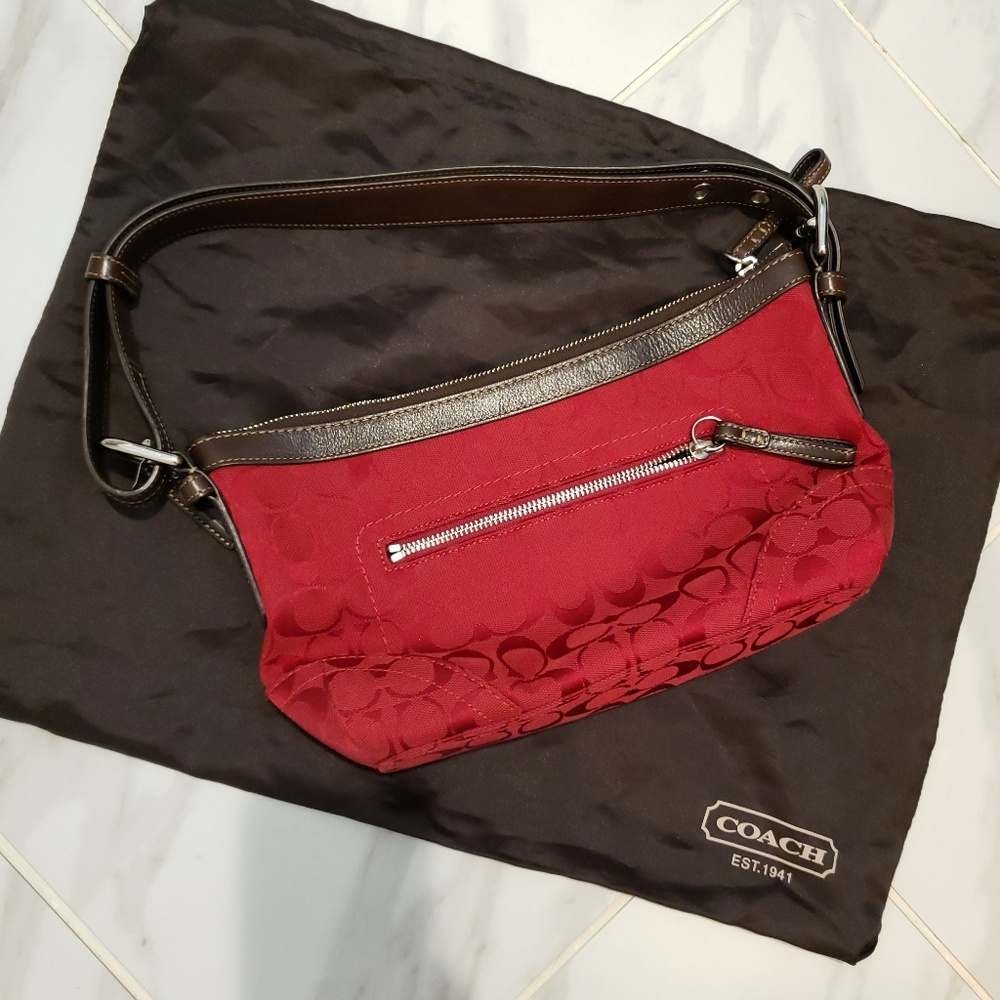 COACH Red & Brown Shoulder Bag Purse Like New!